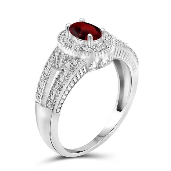 JewelonFire 1/2 Carat T.G.W. Garnet And White Diamond Accent Sterling Silver Ring - Assorted Colors