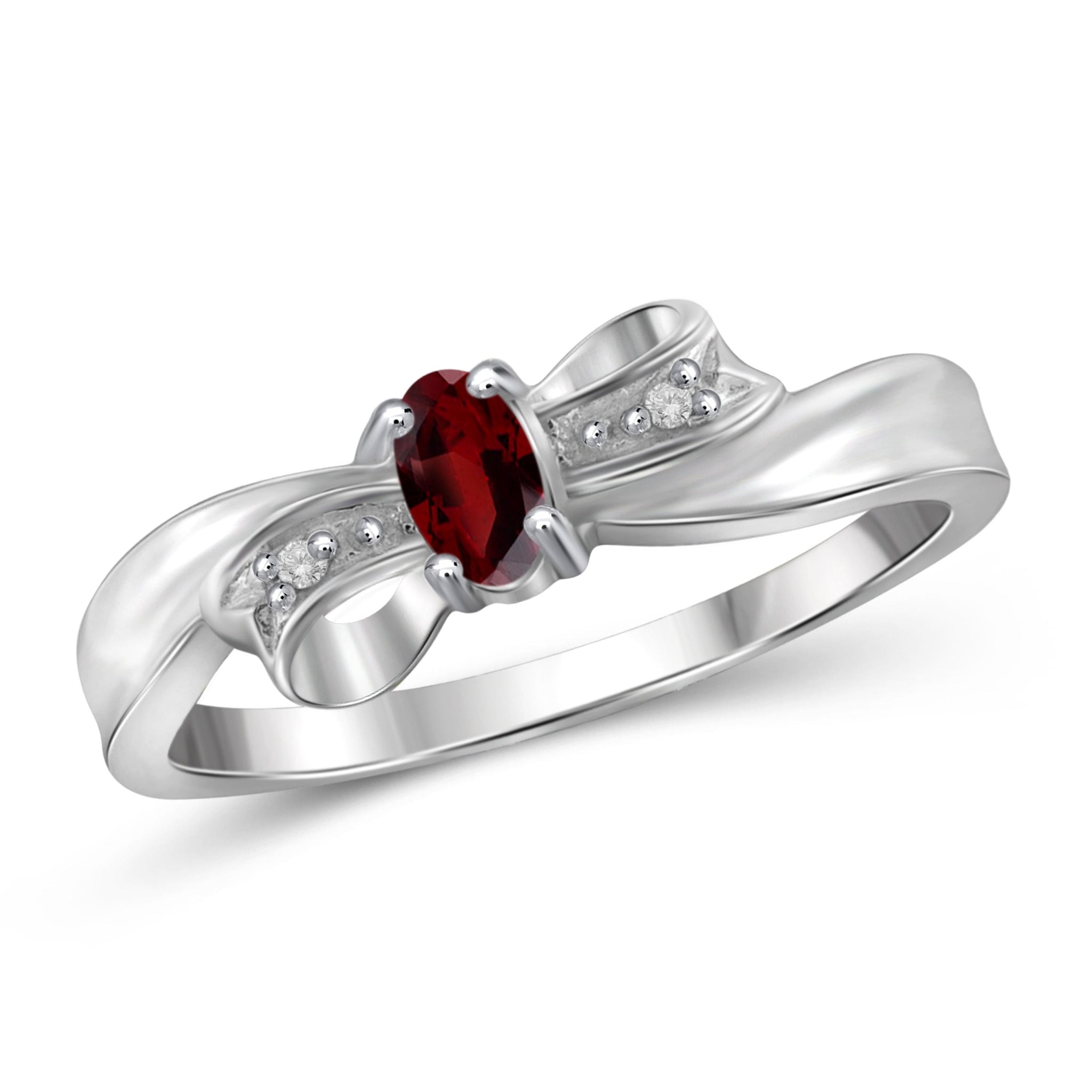 JewelonFire 1/3 Carat T.G.W. Garnet And White Diamond Accent Sterling Silver Ring