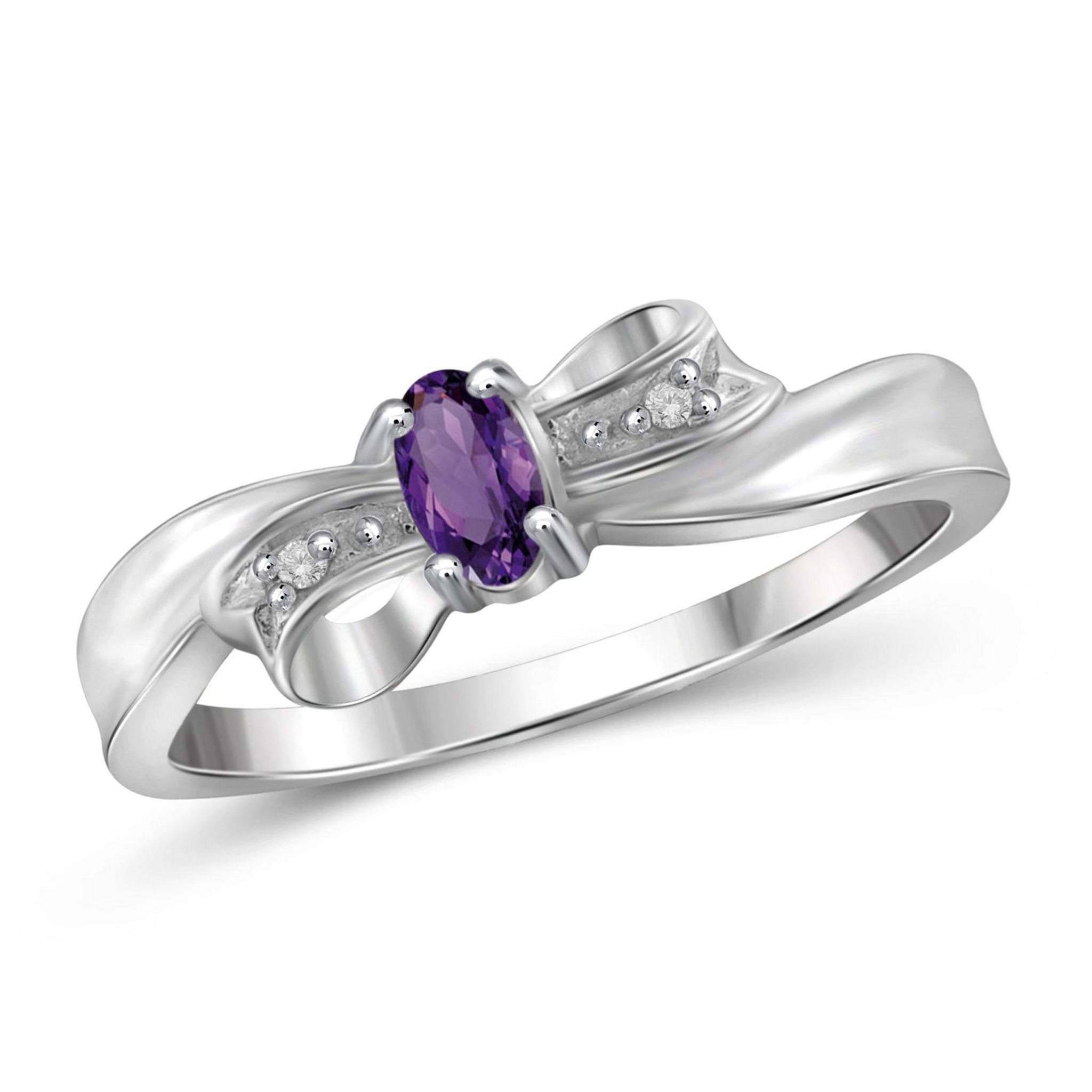 JewelonFire 1/4 Carat T.G.W. Amethyst And White Diamond Accent Sterling Silver Ring - Assorted Colors