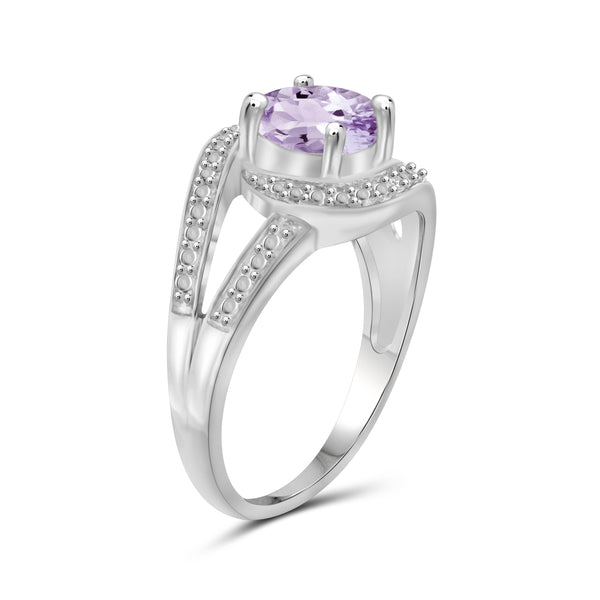 JewelonFire 1 1/5 Carat T.G.W. Pink Amethyst And White Diamond Accent Sterling Silver Ring - Assorted Colors