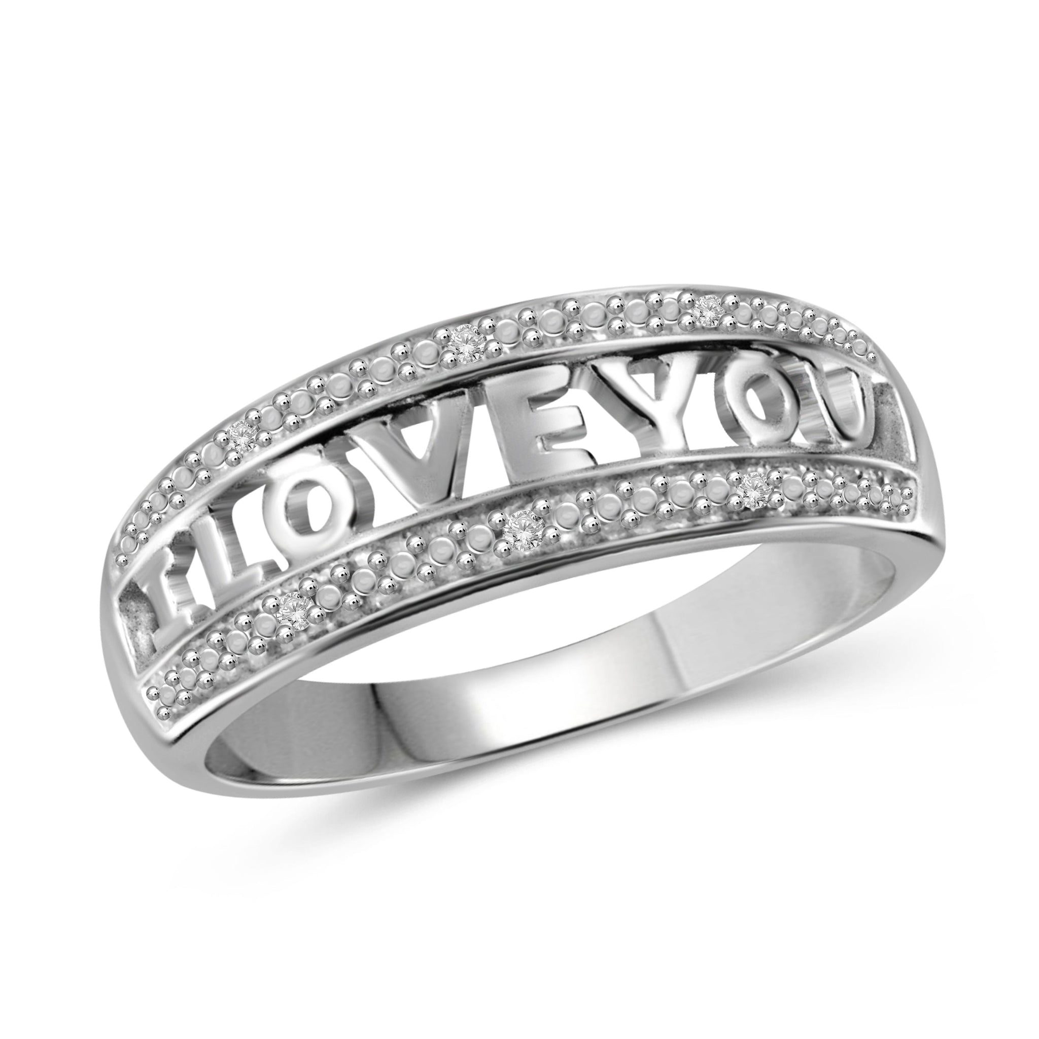 JewelonFire White Diamond Accent Sterling Silver I Love You Ring - Assorted Colors