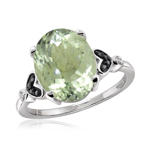 JewelonFire 1.85 Carat T.G.W. Green Amethyst And 1/20 Carat T.W. Black & White Diamond Sterling Silver Ring - Assorted Colors