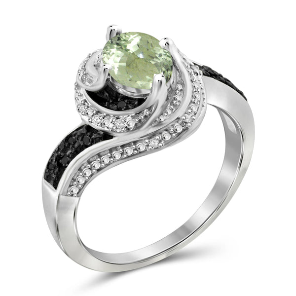JewelonFire 1 1/3 Carat T.G.W. Green Amethyst And 1/10 Carat T.W. Black & White Diamond Sterling Silver Ring - Assorted Colors