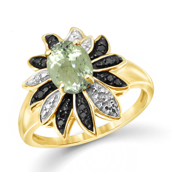 JewelonFire 1 1/3 Carat T.G.W. Green Amethyst And 1/10 Carat T.W. Black & White Diamond Sterling Silver Ring - Assorted Colors