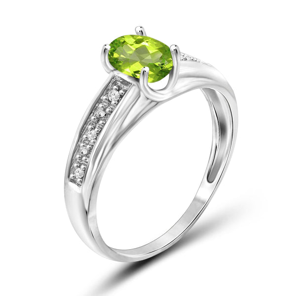 JewelonFire 3/4 Carat T.G.W. Peridot And 1/20 Carat T.W. White Diamond Sterling Silver Ring - Assorted Colors