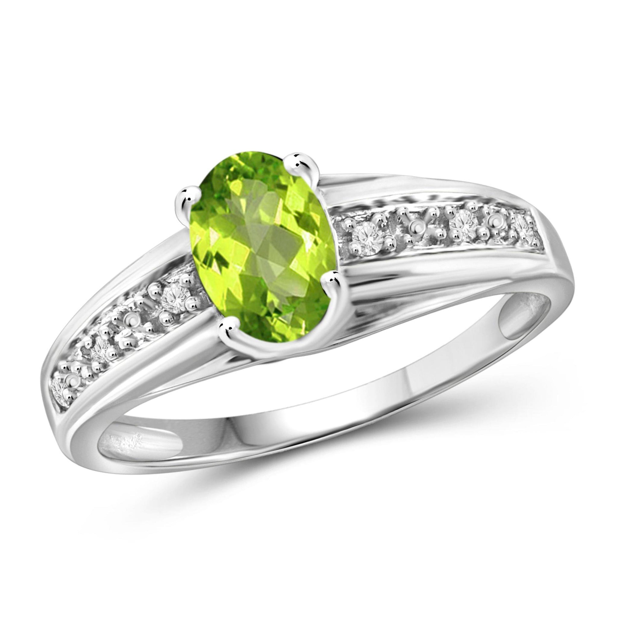 JewelonFire 3/4 Carat T.G.W. Peridot And 1/20 Carat T.W. White Diamond Sterling Silver Ring - Assorted Colors