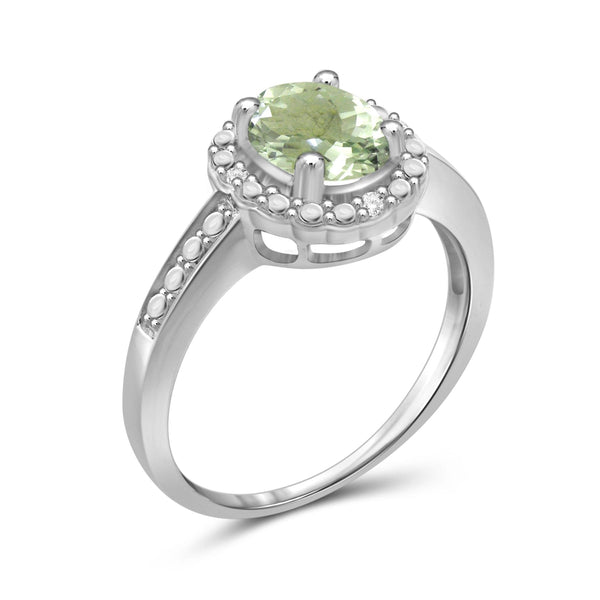 JewelonFire 1 1/3 Carat T.G.W. Green Amethyst And 1/20 Carat T.W. White Diamond Sterling Silver Ring - Assorted Colors