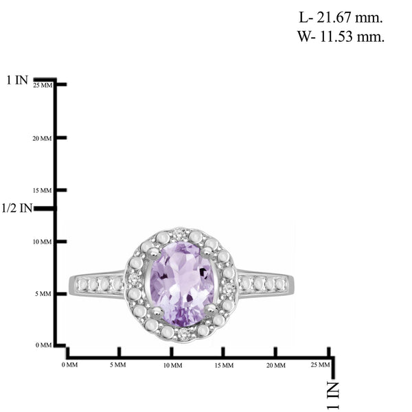 JewelonFire 1.00 Carat T.G.W. Pink Amethyst And 1/20 Carat T.W. White Diamond Sterling Silver Ring - Assorted Colors