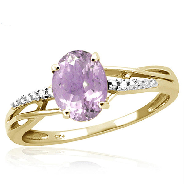 JewelonFire 1.00 Carat T.G.W. Pink Amethyst And White Diamond Accent Sterling Silver Ring - Assorted Colors