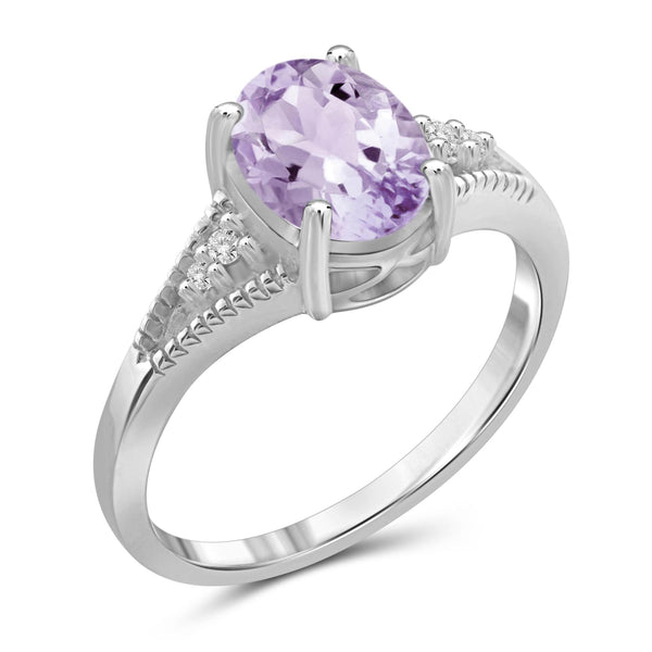 JewelonFire 1.00 Carat T.G.W. Pink Amethyst And 1/20 Carat T.W. White Diamond Sterling Silver Ring - Assorted Colors