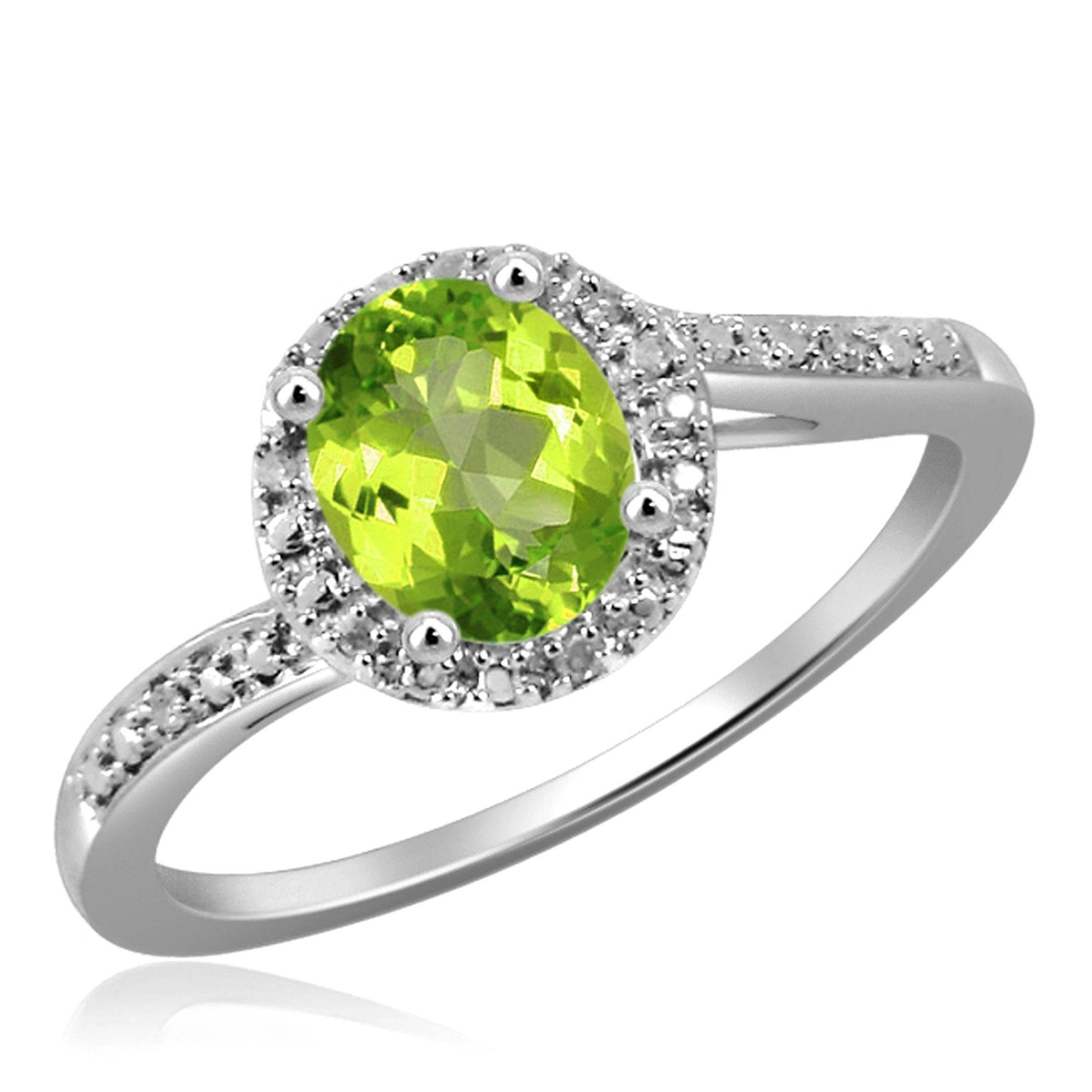 JewelonFire 3/4 Carat T.G.W. Peridot And 1/20 Carat T.W. White Diamond Accent Sterling Silver Ring - Assorted Colors