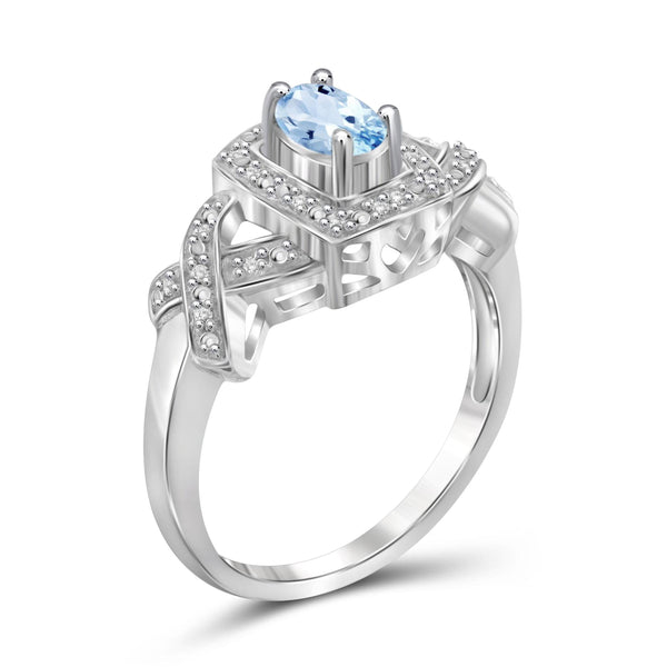 JewelonFire 1/2 Carat T.G.W. Sky Blue Topaz And 1/20 Carat T.W. White Diamond Sterling Silver Ring - Assorted Colors