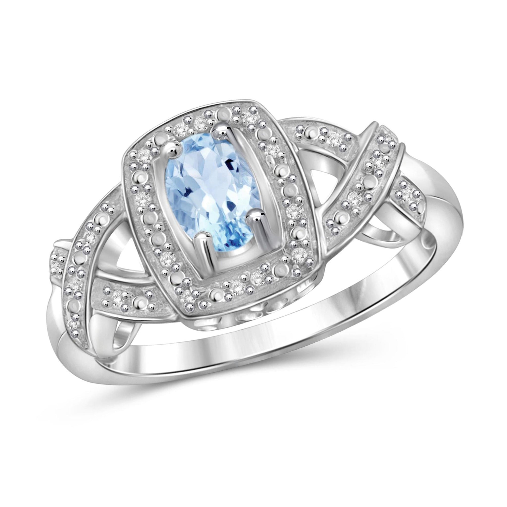 JewelonFire 1/2 Carat T.G.W. Sky Blue Topaz And 1/20 Carat T.W. White Diamond Sterling Silver Ring - Assorted Colors