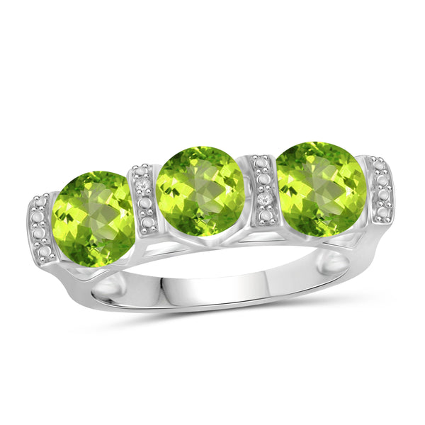 JewelonFire 2 1/4 Carat T.G.W. Peridot And White Diamond Accent Sterling Silver Ring - Assorted Colors