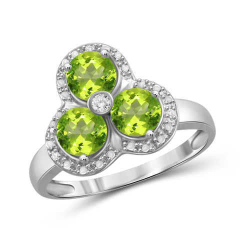 JewelonFire 1 1/3 Carat T.G.W. Peridot and White Diamond Accent Sterling Silver Ring - Assorted Colors