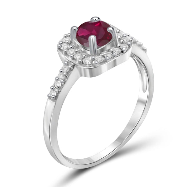 JewelonFire 3/4 Carat T.G.W. Ruby and White Diamond Accent Sterling Silver Ring- Assorted Colors