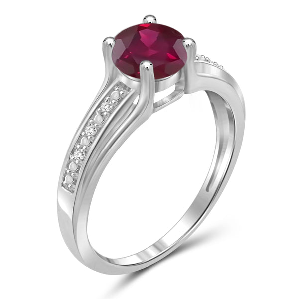 JewelonFire 1 1/5 Carat T.G.W. Ruby and White Diamond Accent Sterling Silver Promise Ring- Assorted Colors