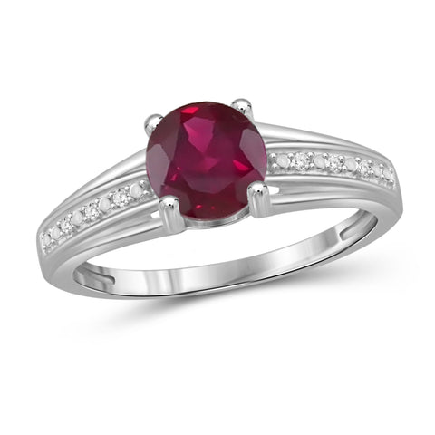 JewelonFire 1 1/5 Carat T.G.W. Ruby and White Diamond Accent Sterling Silver Promise Ring- Assorted Colors