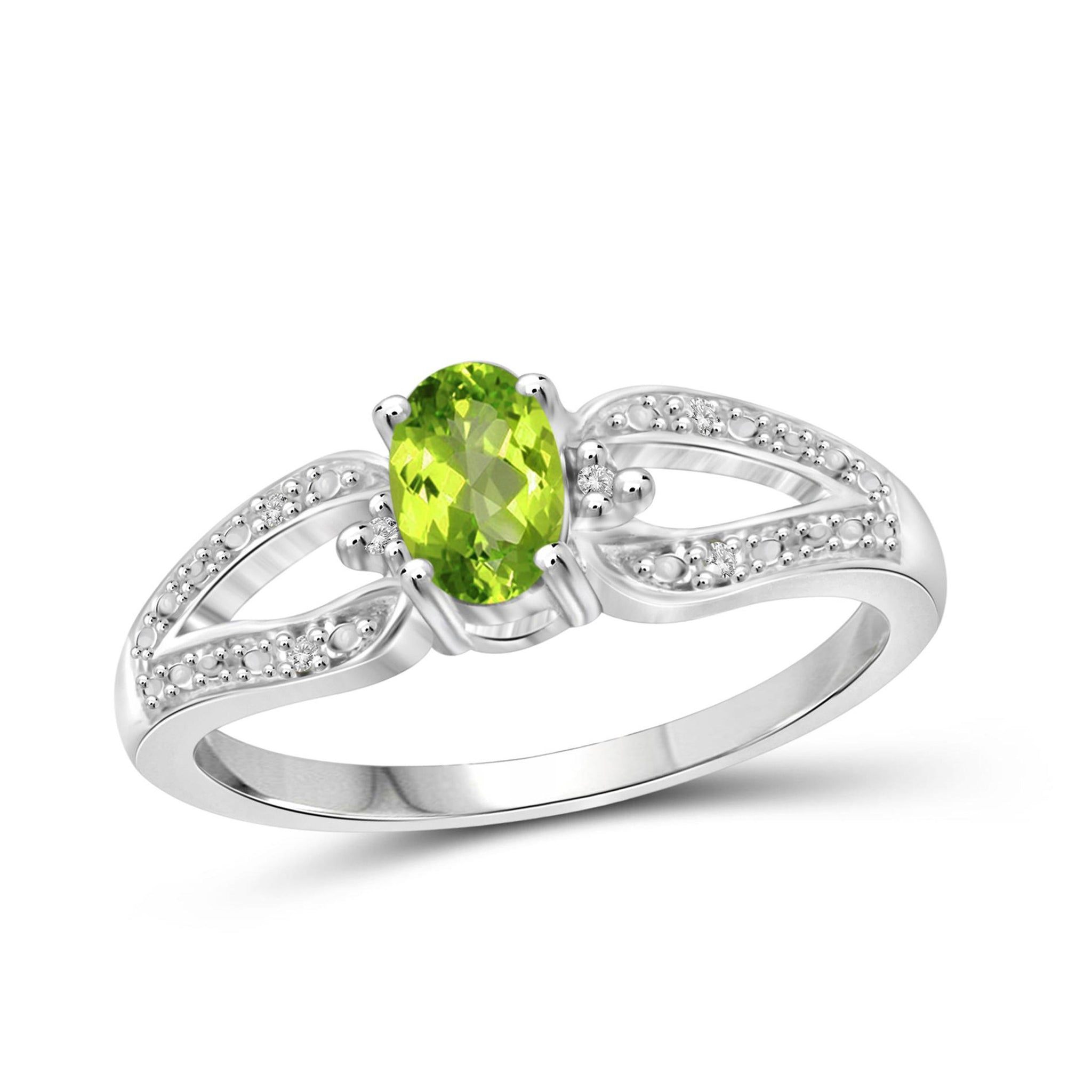 JewelonFire 1/2 Carat T.G.W. Peridot And White Diamond Accent Sterling Silver Ring - Assorted Colors