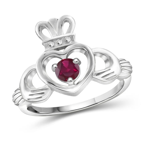JewelonFire 1/3 Carat T.G.W. Ruby Sterling Silver Heart Crown Ring- Assorted Colors