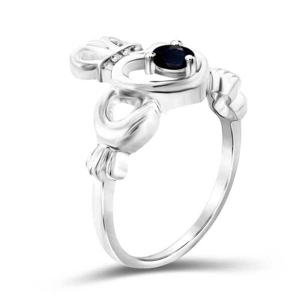 JewelonFire 1/3 Carat T.G.W. Sapphire Sterling Silver Heart Crown Ring- Assorted Colors