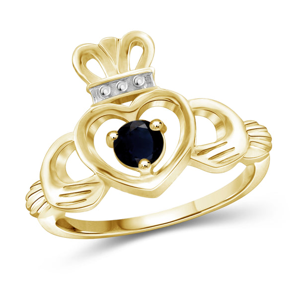 JewelonFire 1/3 Carat T.G.W. Sapphire Sterling Silver Heart Crown Ring- Assorted Colors