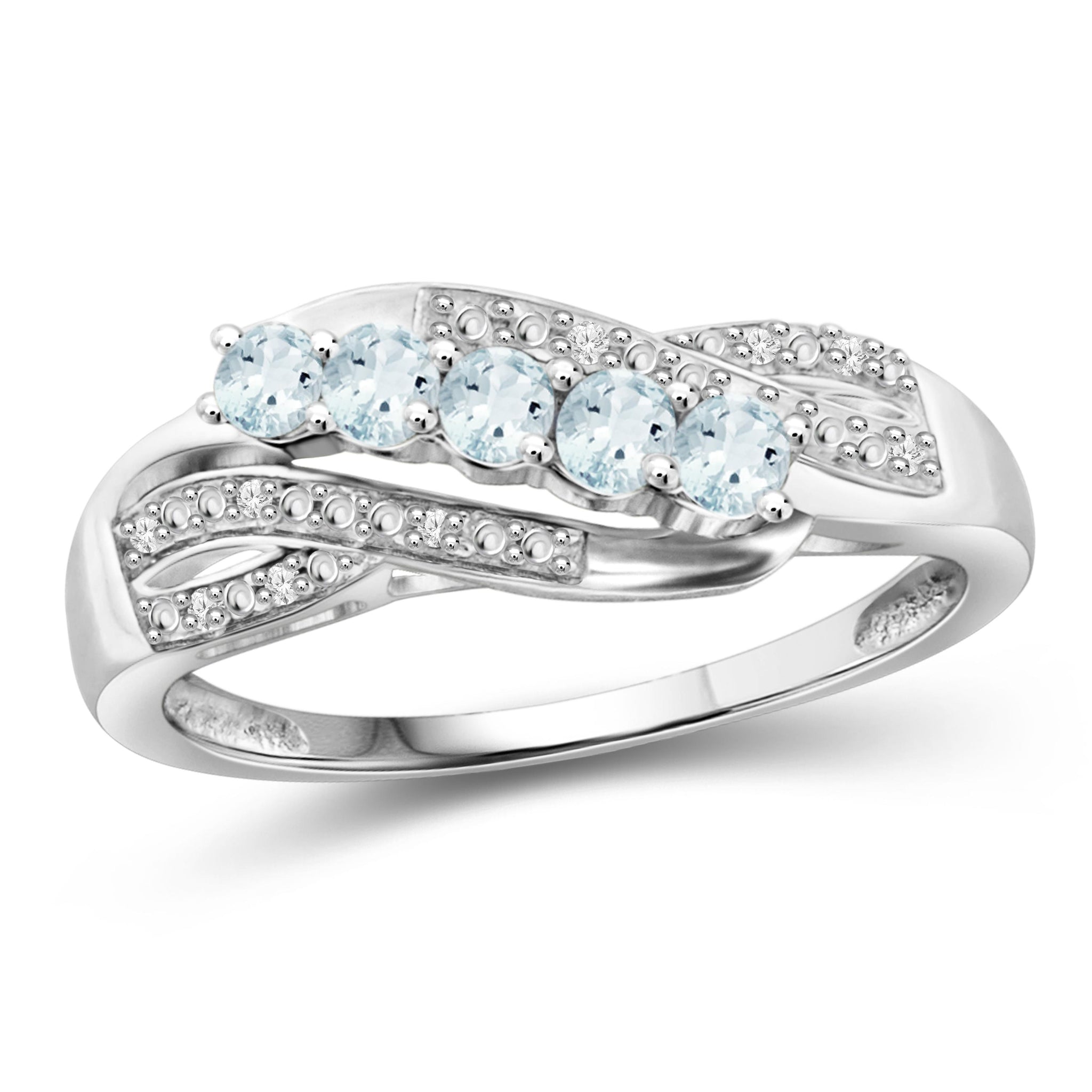 JewelonFire 1/3 Carat T.G.W. Aquamarine and White Diamond Accent Sterling Silver Band - Assorted Colors