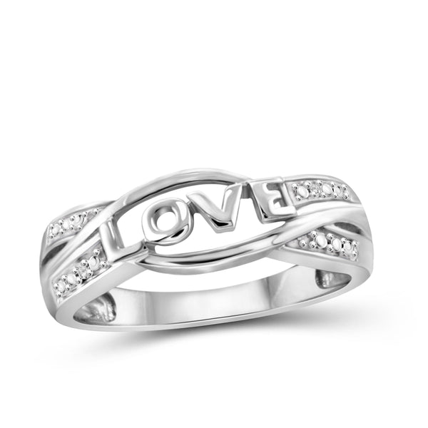 JewelonFire White Diamond Accent Sterling Silver Love Ring - Assorted Colors