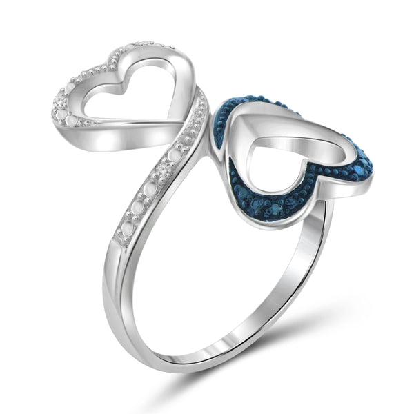 JewelonFire Blue And White Diamond Accent Sterling Silver Double Heart Open Ring