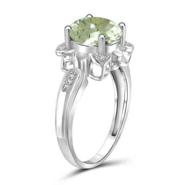 JewelonFire 2 1/2 Carat T.G.W. Green Amethyst And White Diamond Accent Sterling Silver Ring - Assorted Colors
