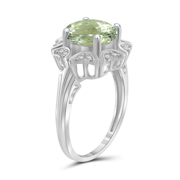 JewelonFire 2 1/2 Carat T.G.W. Green Amethyst And White Diamond Accent Sterling Silver Ring - Assorted Colors