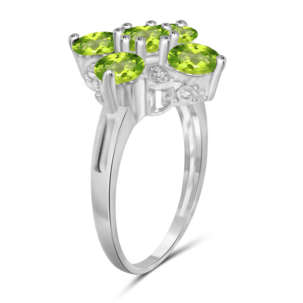 JewelonFire 2 1/4 Carat T.G.W. Peridot and White Diamond Accent Sterling Silver Ring - Assorted Colors