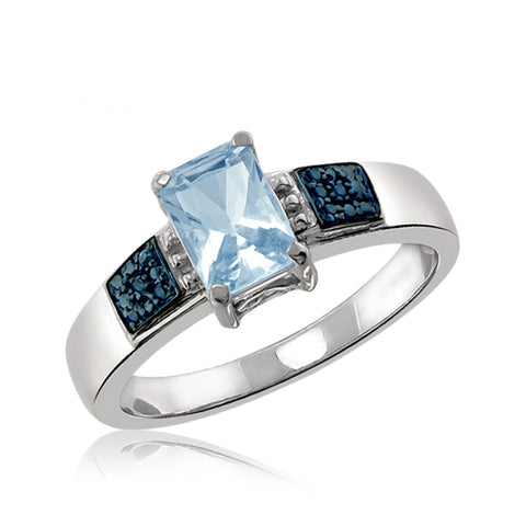 JewelonFire 1 1/3 Carat T.G.W. Sky Blue Topaz And Blue Diamond Accent Sterling Silver Ring