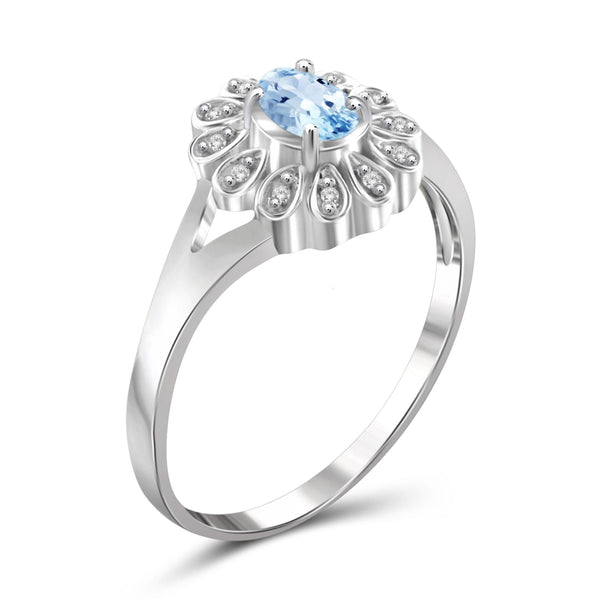 JewelonFire 1/4 Carat T.G.W. Sky Blue Topaz And 1/20 Carat T.W. White Diamond Sterling Silver Ring - Assorted Colors
