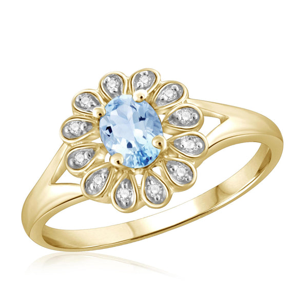 JewelonFire 1/4 Carat T.G.W. Sky Blue Topaz And 1/20 Carat T.W. White Diamond Sterling Silver Ring - Assorted Colors