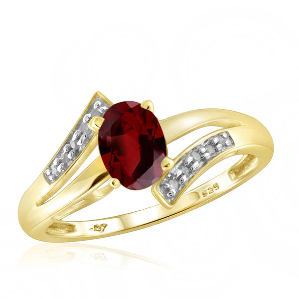 JewelonFire 1.00 Carat T.G.W. Garnet And White Diamond Accent Sterling Silver Ring - Assorted Colors
