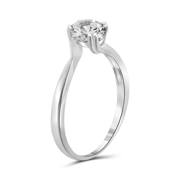 White Cubic Zirconia (AAA) Sterling Silver Solitaire Ring