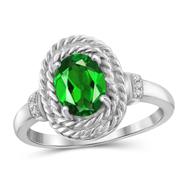 JewelonFire 1.15 Carat T.G.W. Chrome Diopside and White Diamond Accent Sterling Silver Ring - Assorted Colors