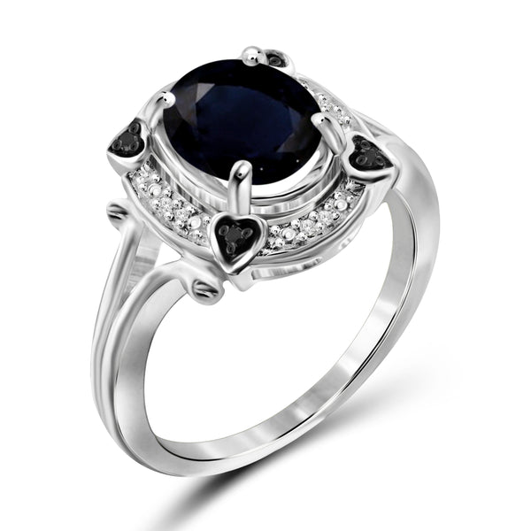 JewelonFire 1.90 Carat T.G.W. Sapphire and 1/20 ctw Black and White Diamond Sterling Silver Ring - Assorted Colors