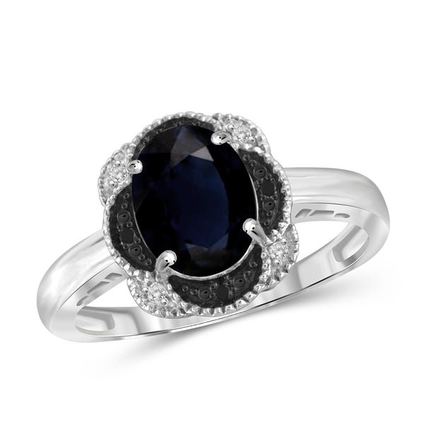 JewelonFire 1.90 Carat T.G.W. Sapphire and Black and White Diamond Accent Sterling Silver Ring - Assorted Colors