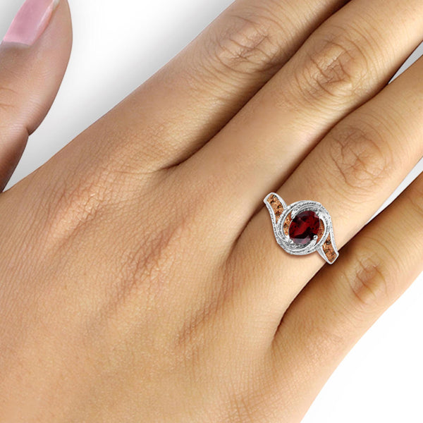 JewelonFire 1 1/2 Carat T.G.W. Garnet And 1/10 Carat T.W. Red & White Diamond Sterling Silver Ring - Assorted Colors