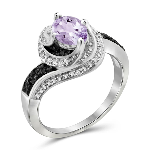 JewelonFire 1.00 Carat T.G.W. Pink Amethyst And 1/10 Carat T.W. Black & White Diamond Sterling Silver Ring - Assorted Colors