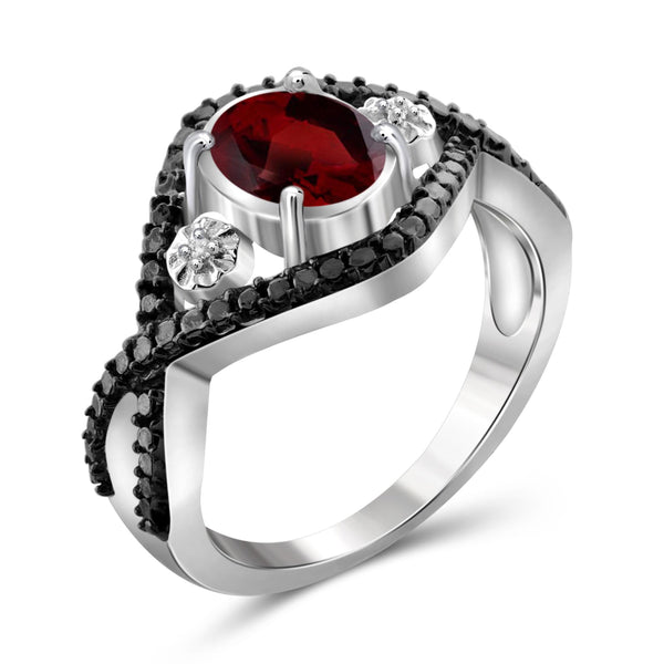 JewelonFire 1 1/2 Carat T.G.W. Garnet And White Diamond Accent Sterling Silver Ring - Assorted Colors