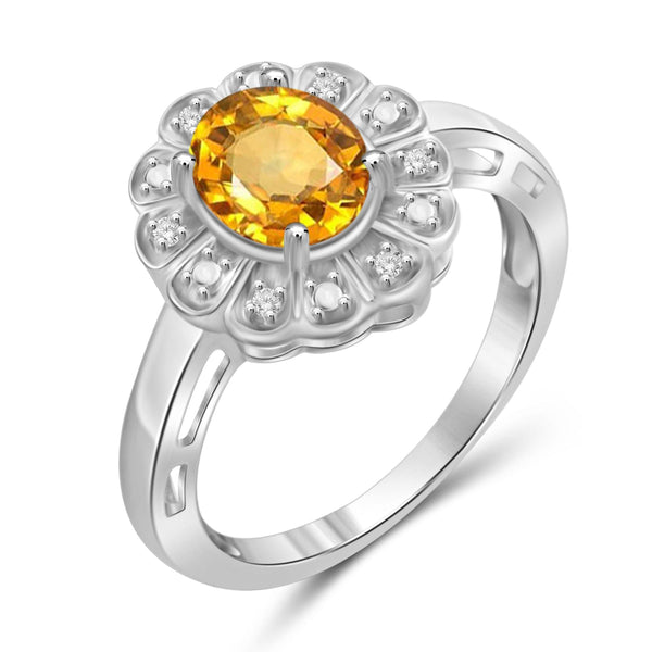 JewelonFire 1.00 Carat T.G.W. Citrine And 1/20 Carat T.W. White Diamond Sterling Silver Ring - Assorted Colors