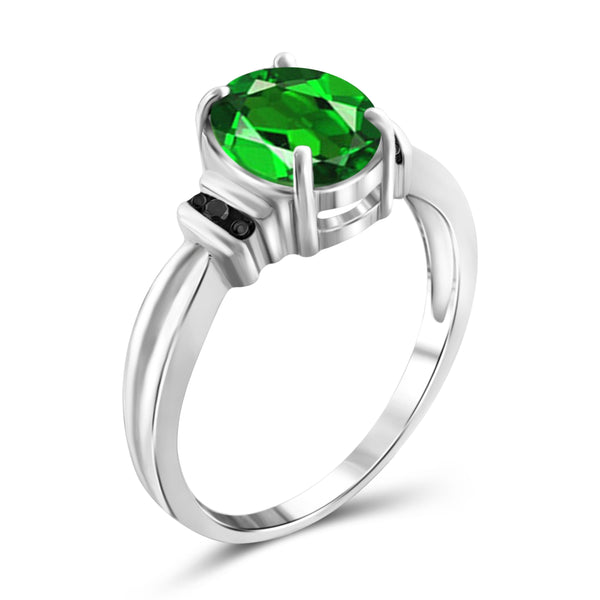 JewelonFire 1.50 Carat T.G.W. Chrome Diopside and Black Diamond Accent Sterling Silver Ring - Assorted Colors