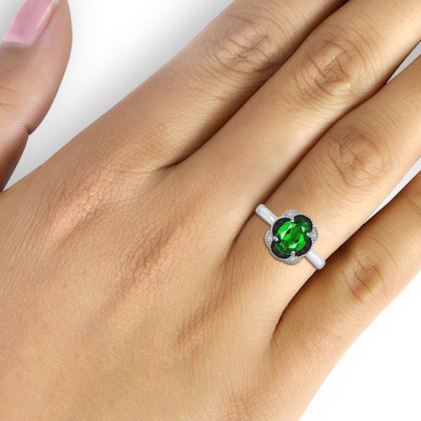JewelonFire 1.50 Carat T.G.W. Chrome Diopside and Black and White Diamond Accent Sterling Silver Ring - Assorted Colors