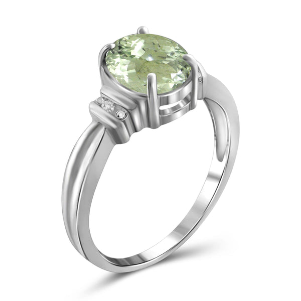 JewelonFire 1.85 Carat T.G.W. Green Amethyst and White Diamond Accent Sterling Silver Ring - Assorted Colors