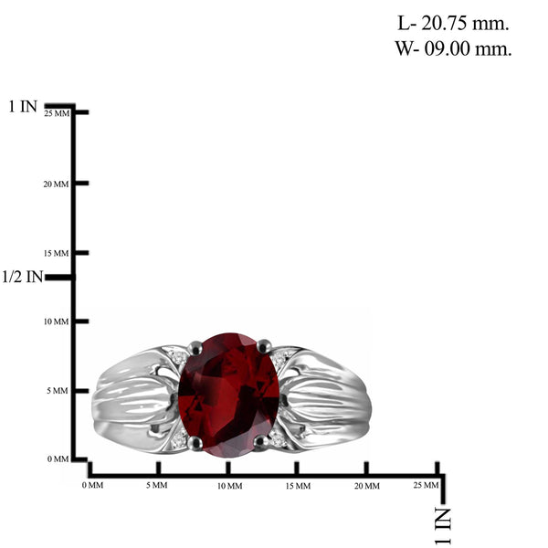JewelonFire 2.15 Carat T.G.W. Garnet And 1/20 Carat T.W. White Diamond Sterling Silver Ring - Assorted Colors