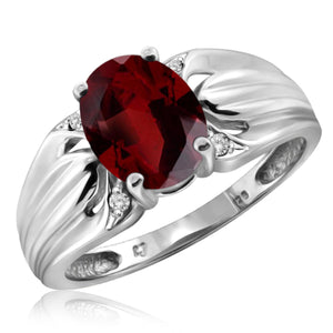 JewelonFire 2.15 Carat T.G.W. Garnet And 1/20 Carat T.W. White Diamond Sterling Silver Ring - Assorted Colors