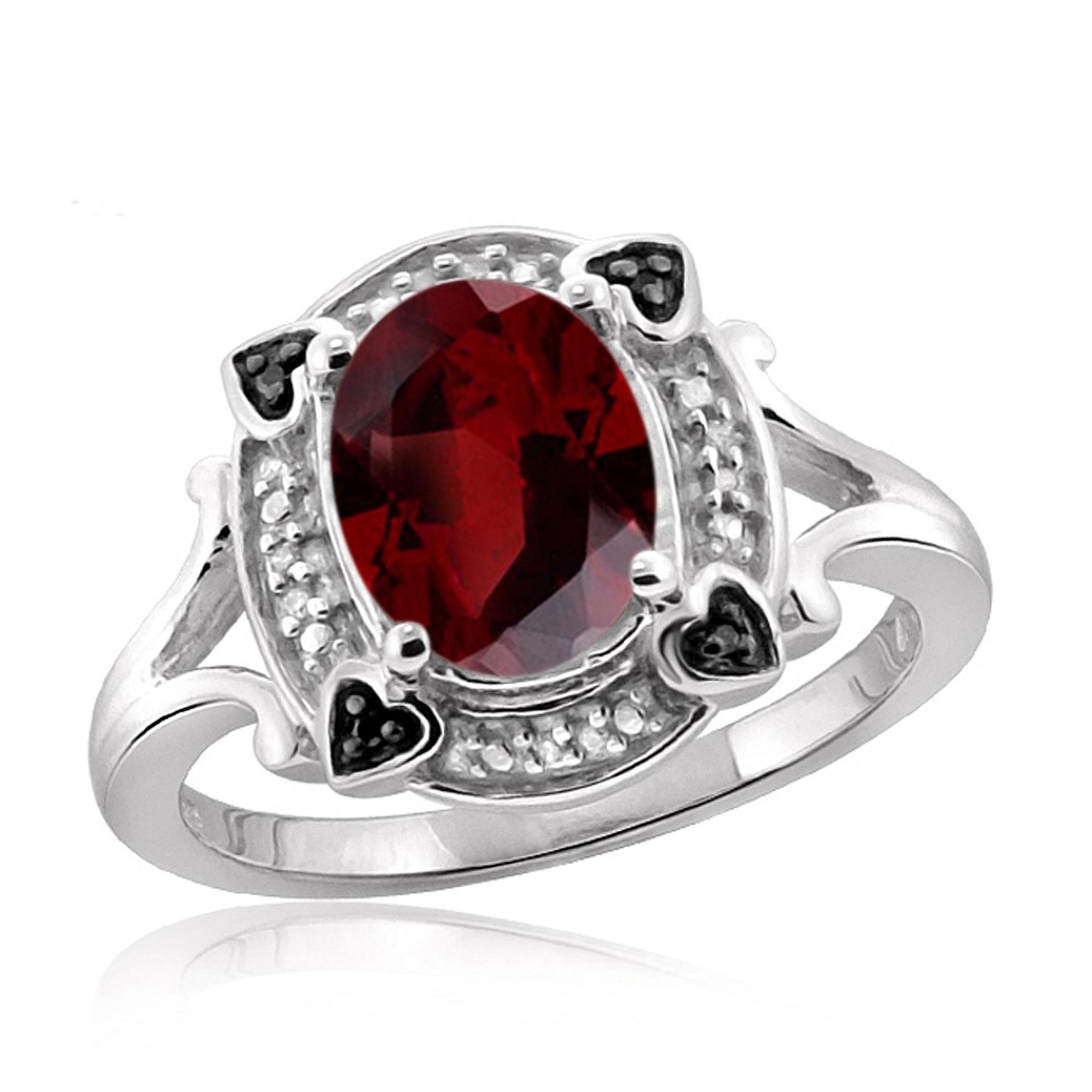 JewelonFire 2.15 Carat T.G.W. Garnet And 1/20 Carat T.W. Black & White Diamond Sterling Silver Ring - Assorted Colors